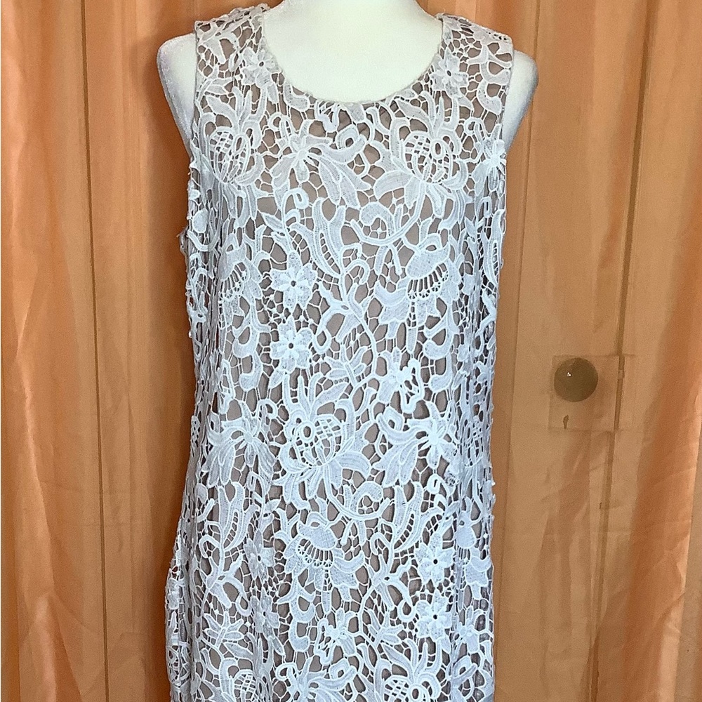 Calvin Klein Lace Eyelet dress with nude slip. Size 14